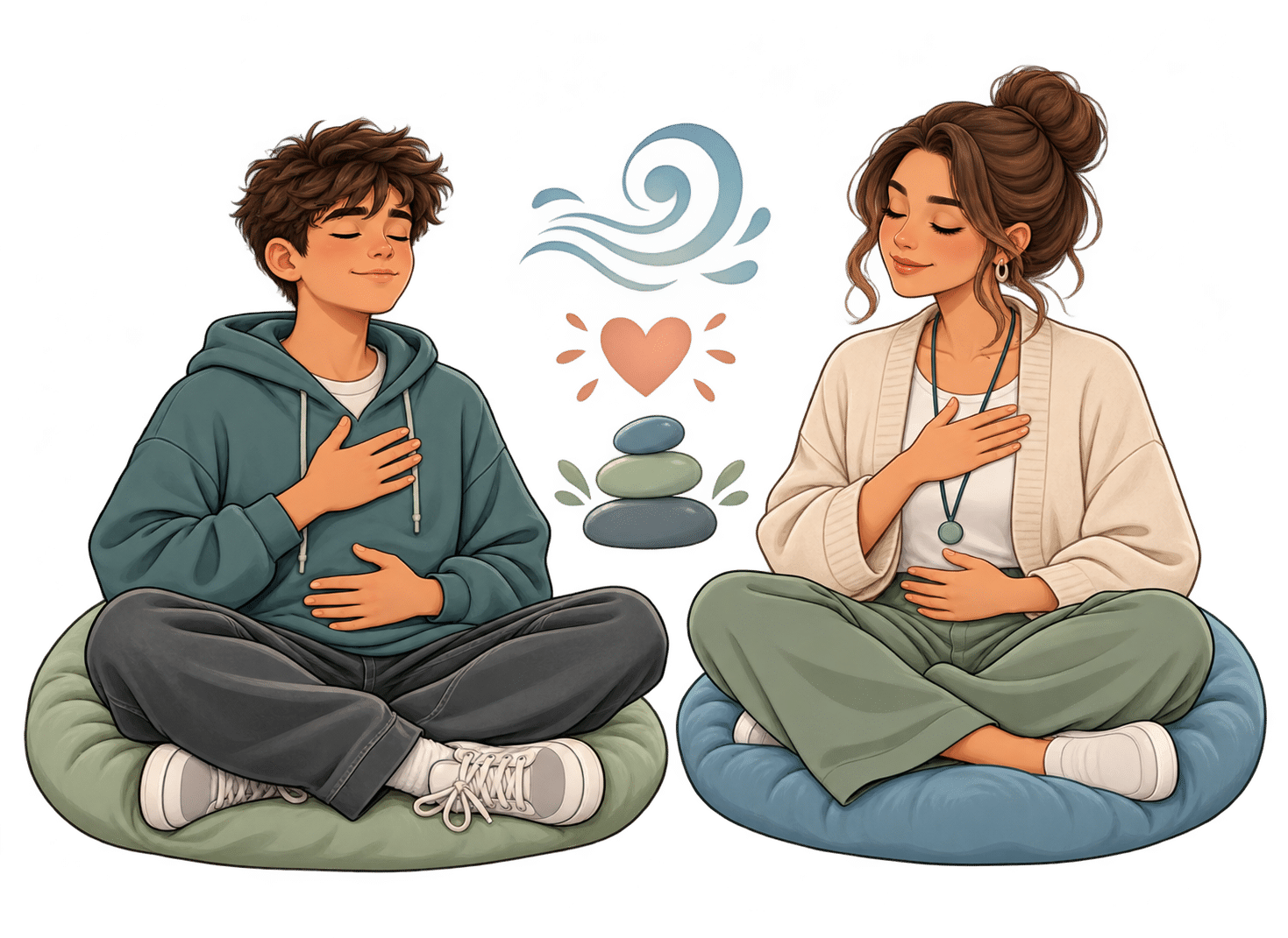 Mindful breathing with balanced stones-1