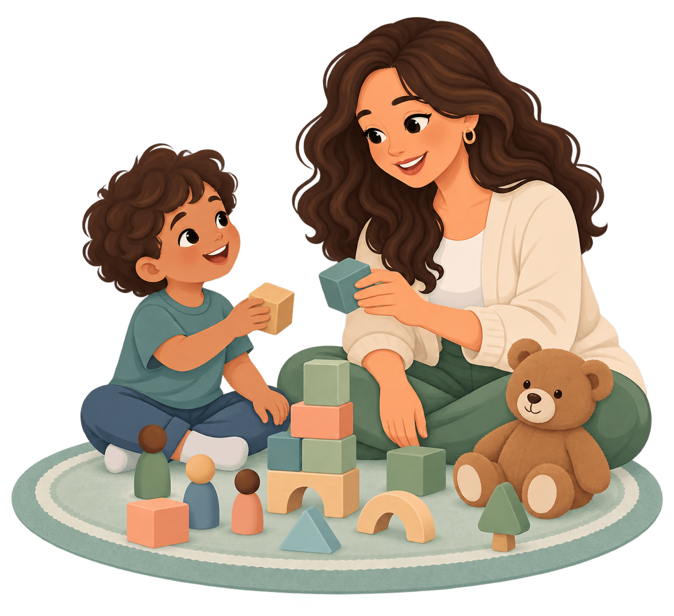 Play therapy with blocks and teddy bear
