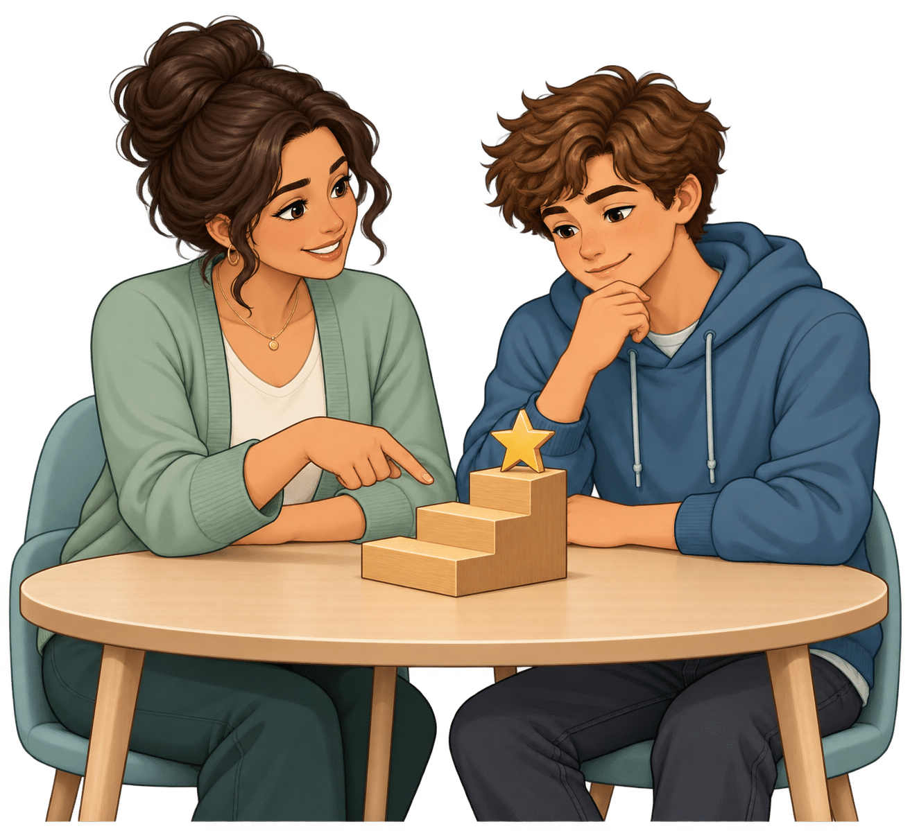 Teen and therapist explore goal steps-6